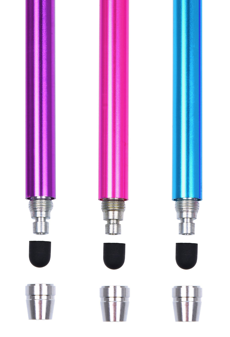 [Australia - AusPower] - Extra Long - Bundle of 3 Thin-Tip High Precision Universal Capacitive Stylus Pens 7.3'' + Extra 3 Replaceable Tips + 2 x 15'' Elastic Tether Lanyards + Cleaning Cloth (Hot Pink + Purple + Aqua Blue) Hot Pink + Purple + Aqua Blue 