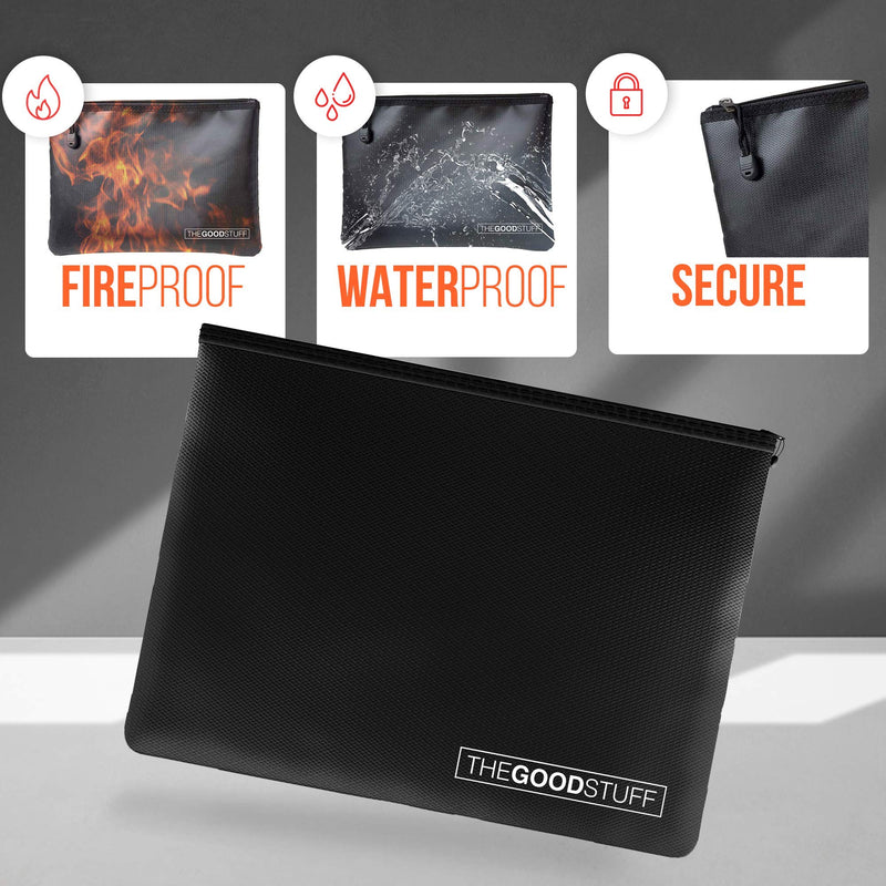 [Australia - AusPower] - Fireproof Document Bag Pouch Size: 10" x 13" [2000°F – Grey] Fireproof Bag for Documents and Money with Waterproof Coating to Protect Important Document Holder, Fireproof Bags for Cash Fire Proof Black 