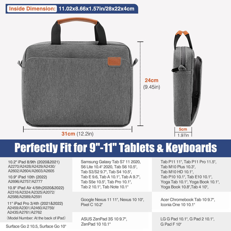 [Australia - AusPower] - MoKo 9-11 Inch Tablet Sleeve Bag, Protective Handle Shoulder Bag Fits iPad air 5 10.9" 2022, iPad Pro 11 M2 2022-2018, iPad 9/8/7th 10.2, iPad 10th 10.9, iPad Air 4 10.9, Tab S8 11", Gray 