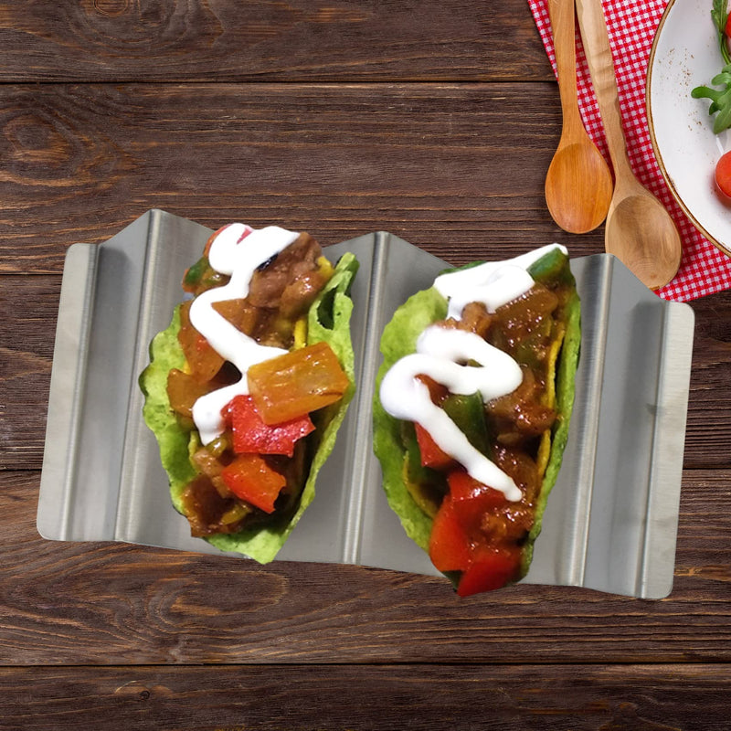 [Australia - AusPower] - Taco Holder Stainless Steel Taco Stand with Handle Taco Holders Rack Trays for 3 Tacos Oven Grill and Dishwasher Safe Set of 2 