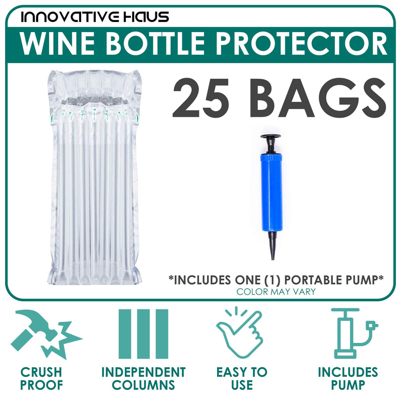 [Australia - AusPower] - Innovative Haus Pack of 25 Wine Bottle Protector Bag with Free Pump. Inflatable Air Columns Cushioning Safe Transportation of Glass Bottles While Traveling on Airplane. Premium Packaging Materials 