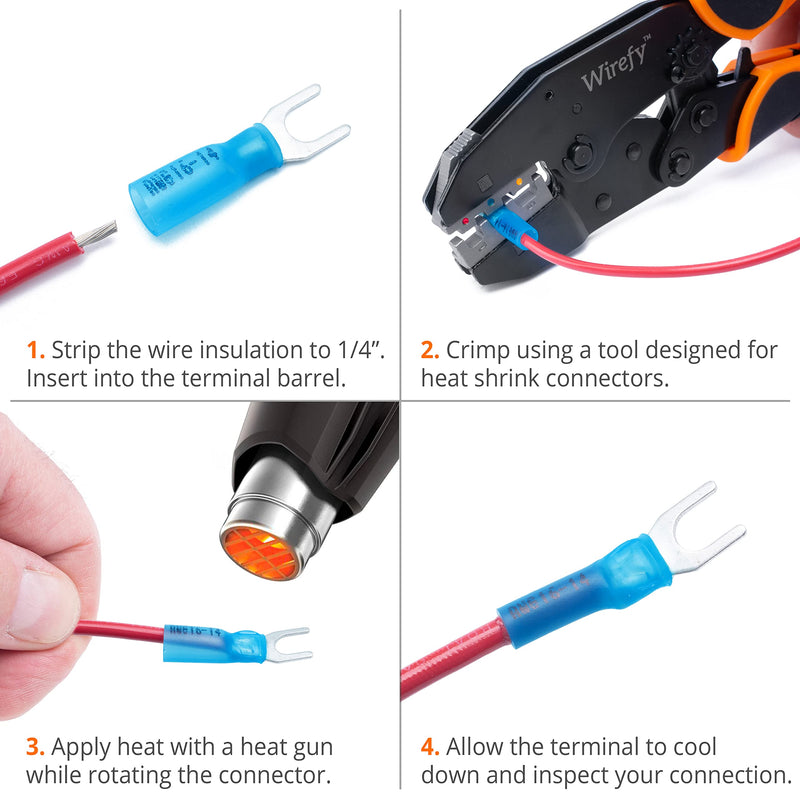 [Australia - AusPower] - Wirefy 130 PCS Heat Shrink Fork Connectors #8 - Marine Grade Fork Terminals - Spade Fork Wire Connectors - Blue 16-14 Gauge Fork #8 