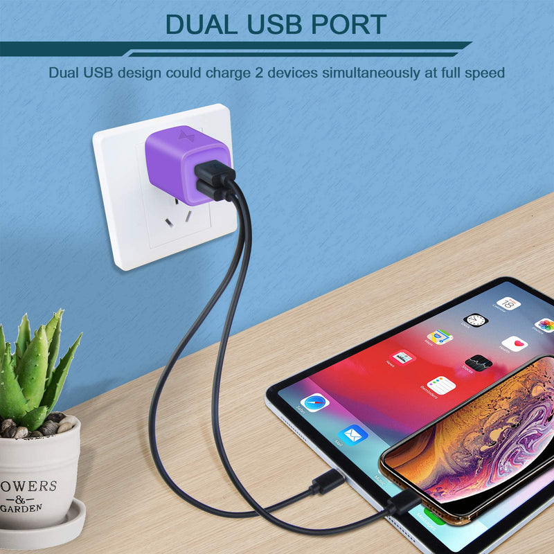 [Australia - AusPower] - AILKIN USB Plug, Wall Charger Fast Charging Block, Power Adapter Cube 2 Port Charge Travel Brick Cell Quick Chargers Box for iPhone 12/11 pro/X/8/7, iPad, Samsung Phones and More USB Charging Box Purple 