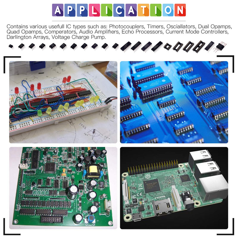 [Australia - AusPower] - Glarks 63Pcs IC Chip Assortment Include LM358, LM324, LM386, JRC4558, ICL7660, LM393, LM339, NE5532, NE555, PC817, TDA2030, TDA2822, PT2399, UC3842, UC3843, ULN2003, ULN2803 and 8/14/16/18 Pin DIP IC 