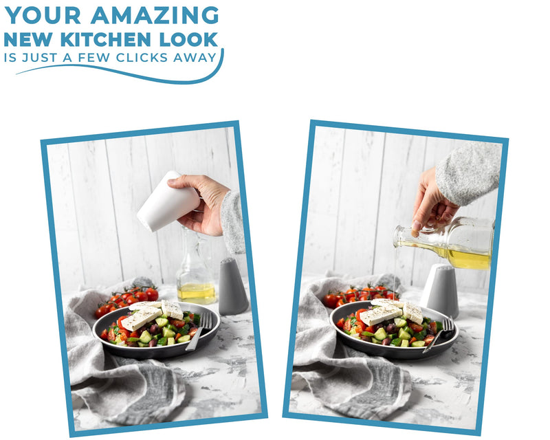 [Australia - AusPower] - Modern Salt & Pepper Shakers Made of Chip-free Ceramic - Contemporary Mill Set for Modern Kitchen Decor - Easy to refill, White & Grey Set 