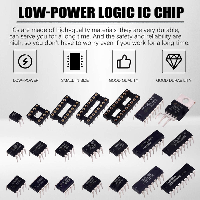 [Australia - AusPower] - Glarks 63Pcs IC Chip Assortment Include LM358, LM324, LM386, JRC4558, ICL7660, LM393, LM339, NE5532, NE555, PC817, TDA2030, TDA2822, PT2399, UC3842, UC3843, ULN2003, ULN2803 and 8/14/16/18 Pin DIP IC 