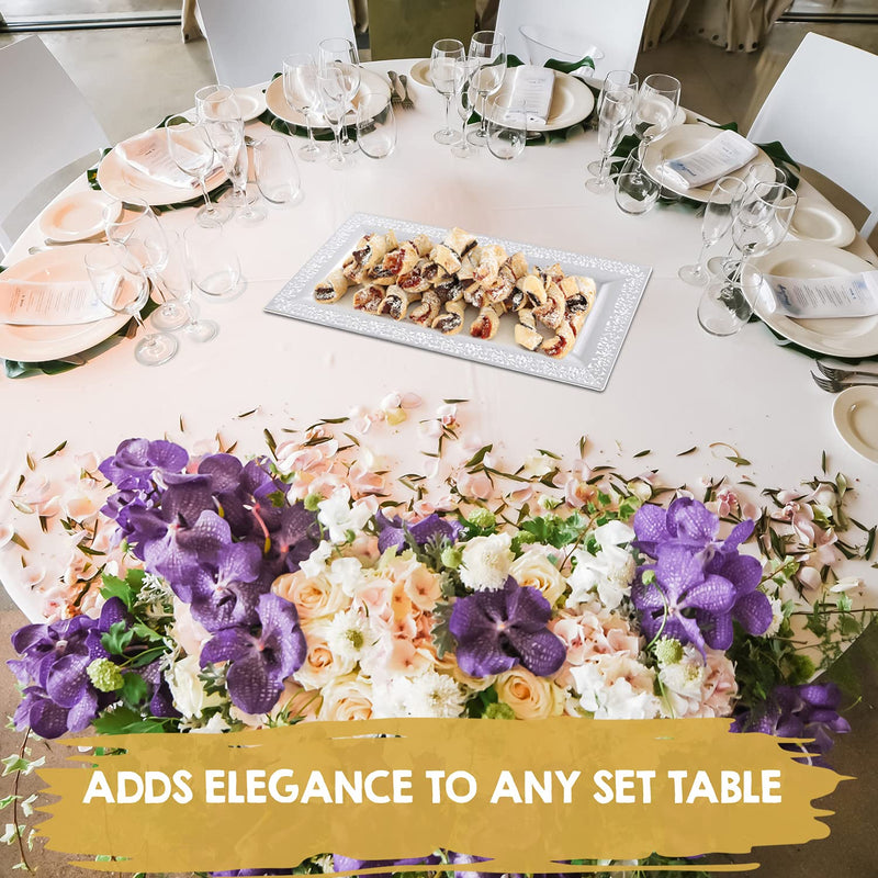 [Australia - AusPower] - Yumchikel-Decorative Plastic Serving Tray & Platter Set (4pk) - White Disposable Party Trays & Platters for Food - Weddings, Upscale Parties, Dessert Table, Cupcake display - 14"x7.5" inches 
