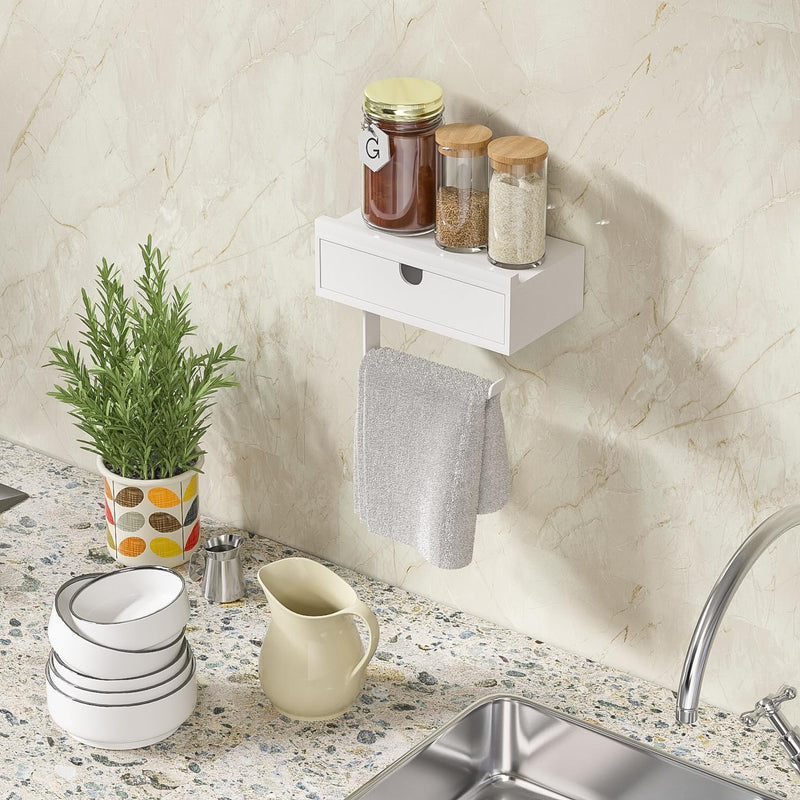 [Australia - AusPower] - Domax White Toilet Paper Holder with Shelf - Wall Mount/Adhesive Bathroom Toilet Paper Holder with Storage Drawer for Organizer Tampon or Small Items Bamboo Wood Tissue Toilet Paper Roll Holder, Small 