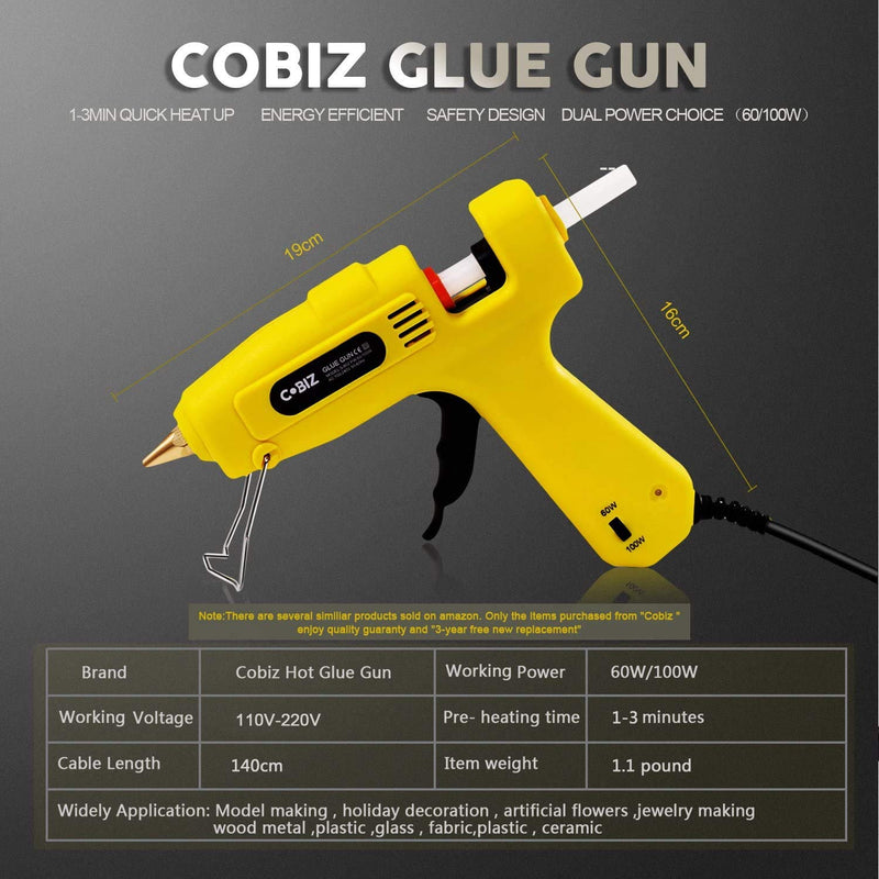 [Australia - AusPower] - Hot Glue Gun High Temp-Cobiz Full Size (Not Mini) 60/100W Dual Power Heavy Duty Melt Glue Gun Kit with 12 Pcs Premium Glue Sticks(0.43'' x 8" ) for Arts & Crafts Use,Christmas Decoration/Gifts 