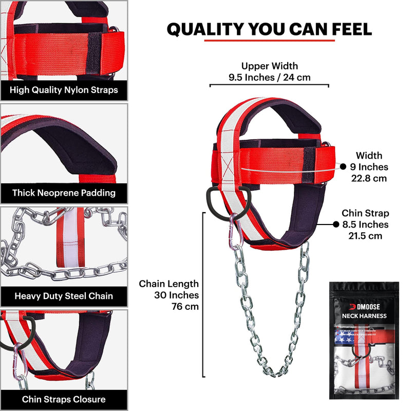 [Australia - AusPower] - DMoose Neck Harness for Weight Training, Neck Exerciser for Neck Workout Equipment Gym, Neck Trainer with Adjustable Long Steel Chain and Strap, Neoprene Support Head Harness, Improve Muscle Strength American With Support Strap 