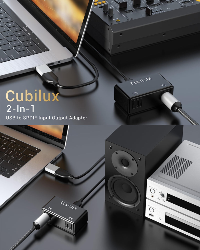[Australia - AusPower] - Cubilux UCSTR-B3 USB A to SPDIF Input Output Adapter, 2-in-1 USB to TOSLINK Optical Transmitter Receiver Compatible with MacBook, Laptop, Computer, PC, Stereo Sound ONLY, NOT for Phone or Tablet 