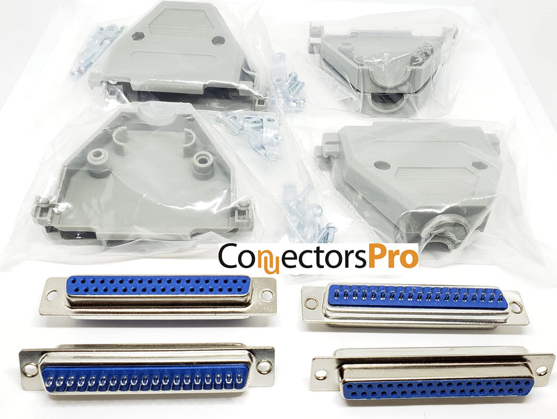 [Australia - AusPower] - Connectors Pro 4 Sets Solder Cup DB37 Female + Plastic Hoods, 37 Pins D-Sub Connector & Hood Set, 8-Pack (4 DB37 Females + 4 Hoods) 