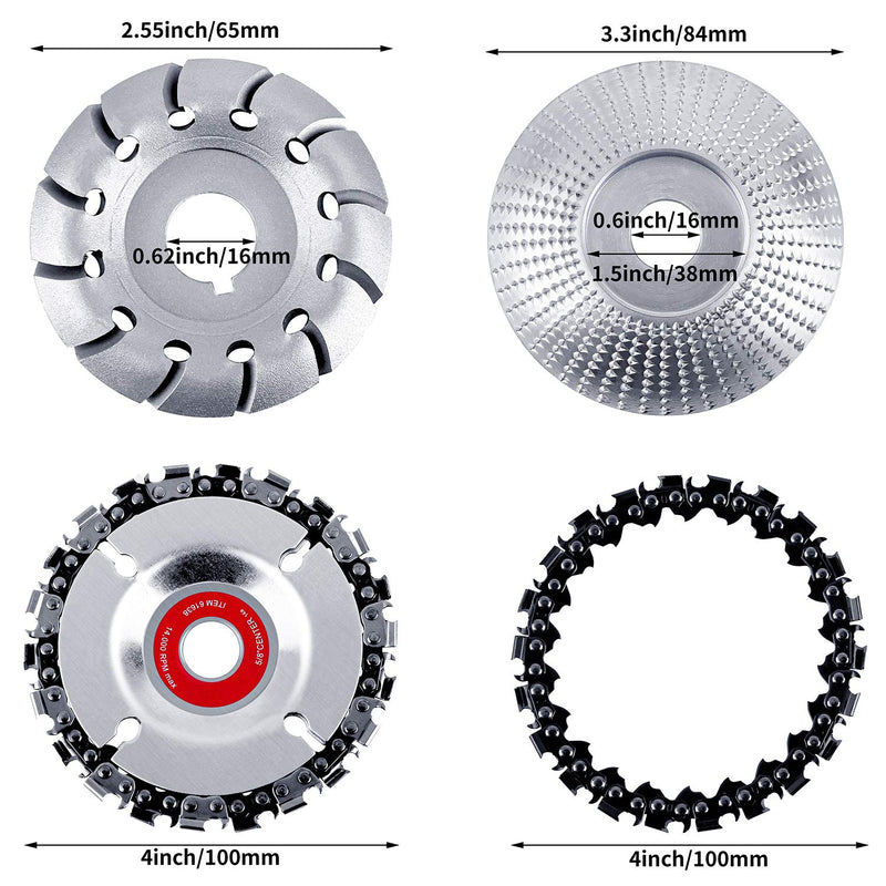 [Australia - AusPower] - Aodaer 4 Pieces Angle Grinder Disc Grinder Chain Disc Wood Carving Disc Tungsten Grinder Shaping Disc Wood Grinding Wheel 12 Teeth Wood Polishing Shaping Disc Wood Grinding Wheel for Wood Cutting 