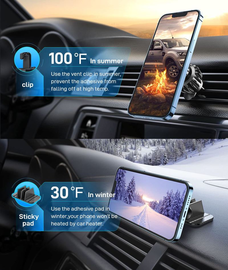 [Australia - AusPower] - Magnetic Phone Mount [2021 Upgraded 2 in 1], RYSEAB Cell Phone Holder for Car with Adhesive Pad for Dashboard [Never Fall Off Clip] Magnet Phone Mount Compatible with All Smartphones & Tablets 