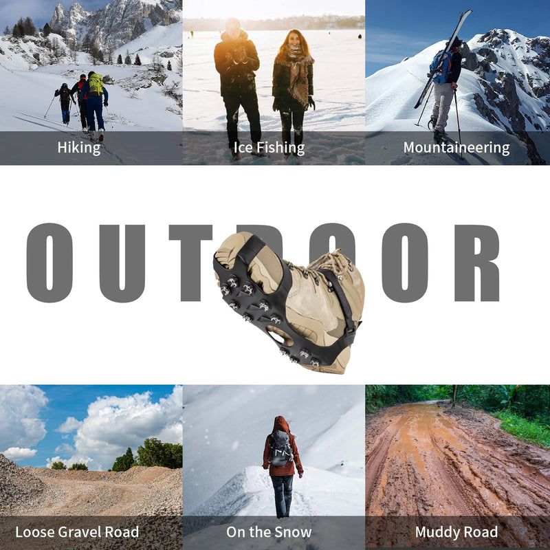 [Australia - AusPower] - 11 Spikes Crampons, Upgraded Version Stainless Steel Anti-Slip Microspikes, Ice Cleats Grips for Hiking Shoes and Boots, Hiking Fishing Walking Mountaineering Black Upgrade Stainless steel Medium[US Men:8-11 Women:10-13/EU:39-43] 