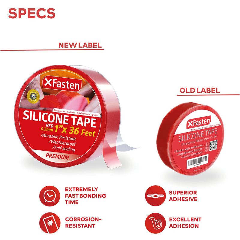 [Australia - AusPower] - XFasten Silicone Self Fusing Tape 1-Inch x 36-Foot (Red) Silicone Repair Tape Red 