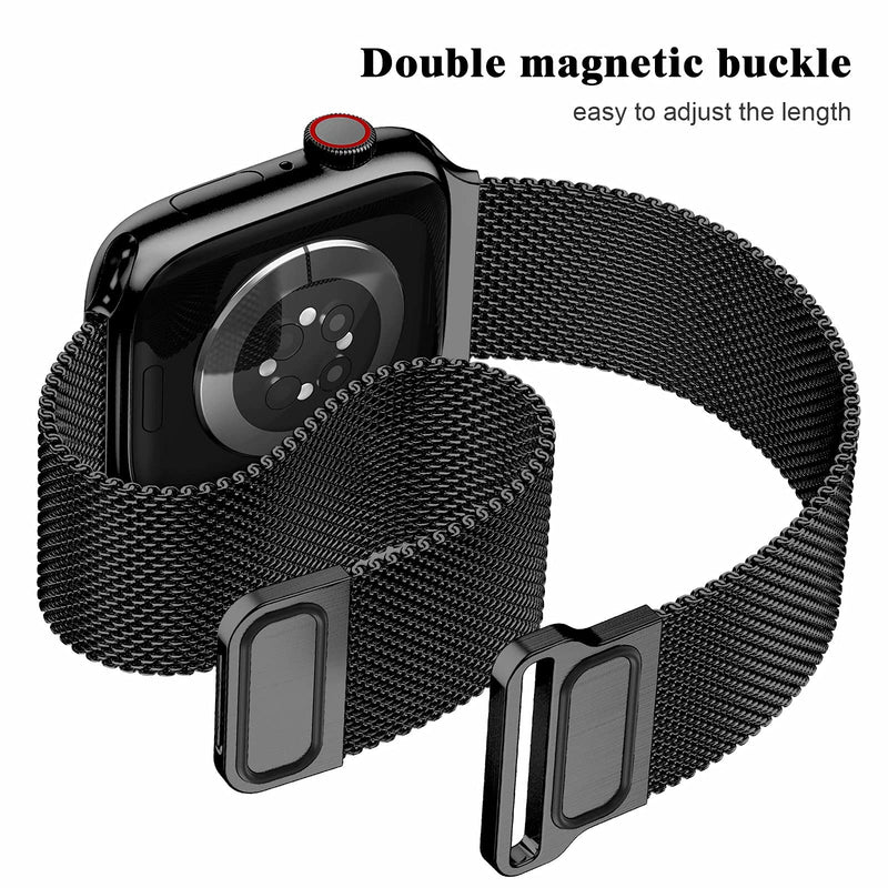 [Australia - AusPower] - JuQBanke Metal Magnetic Bands Compatible for Apple Watch Band 44mm with Case, Stainless Steel Milanese Mesh Loop Replacement Strap Compatible with iWatch Series SE 6/5/4/3/2/1 for Women Men,Black Black 44 mm 