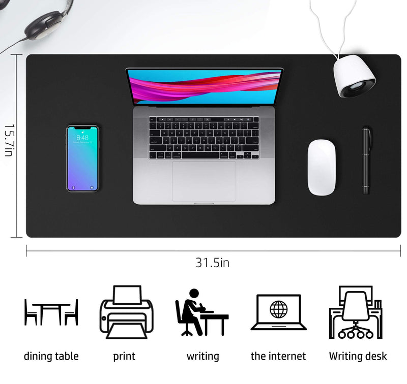[Australia - AusPower] - Leather Desk Pad Protector,Mouse Pad,Office Desk Mat, Non-Slip PU Leather Desk Blotter,Laptop Desk Pad,Waterproof Desk Writing Pad for Office and Home (Black,31.5" x 15.7") 31.5" x 15.7" Black 