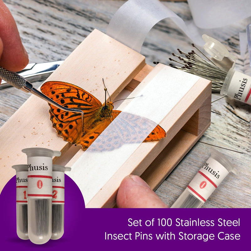 [Australia - AusPower] - Phusis Stainless Steel Insect Pins | Size #0 | 300 Pieces| 3 Vials of 100 Pins | Includes Sturdy Storage Containers | for Entomology, Dissection, Butterfly Collections 