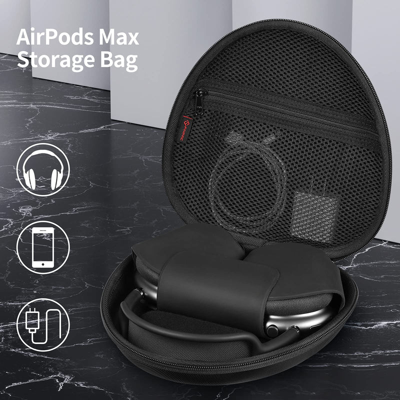 [Australia - AusPower] - Fintie Hard Case for AirPods Max Headphone, Replacement Protective Travel Carrying Storage Bag with Auto Wake/Sleep for AirPods Max (Black) Black 