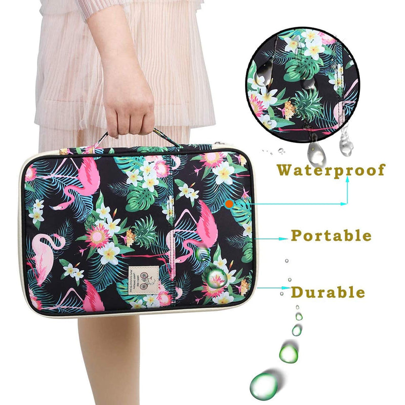 [Australia - AusPower] - JAKAGO Travel Portfolio Organizer Waterproof A4 Document Bag Multifunctional Travel Note Pouch Zippered Carrying Case for Notebook, Ipad, Journals, Sketch Books (Flamingo) Flamingo 
