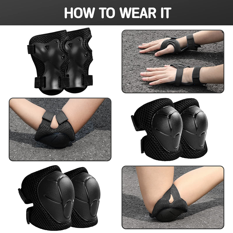 [Australia - AusPower] - Wemfg Kids Protective Gear Set Knee Pads for Kids 3-14 Years Toddler Knee and Elbow Pads with Wrist Guards 3 in 1 for Skating Cycling Bike Rollerblading Scooter Black S(3-8Years) 
