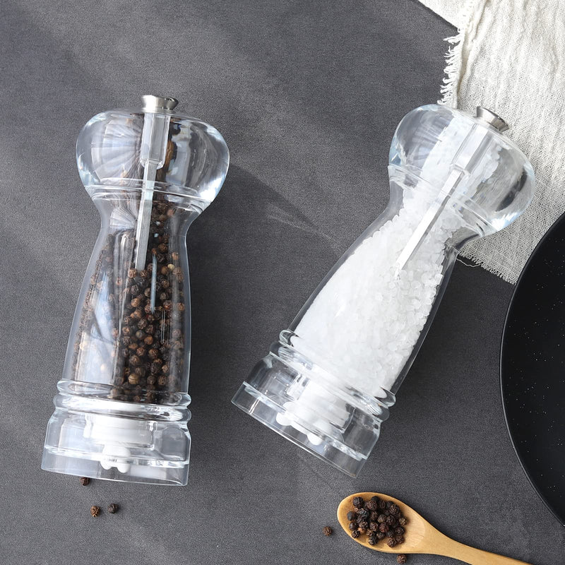 [Australia - AusPower] - Vzaahu Clear Acrylic Salt and Pepper Grinder Set of 2 Refillable Sea Salt Pepper Grinder Kitchen Pepper Shaker for Sea Salt Adjustable Coarseness Ceramic Grinder 