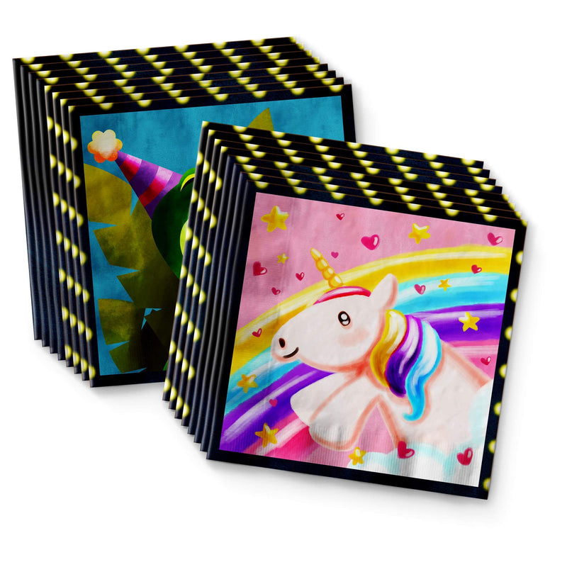 [Australia - AusPower] - Unicorns & Dinos Joint Birthday Party Supplies Set Plates Napkins Cups Tableware Kit for 16 