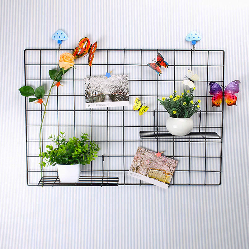 [Australia - AusPower] - GBYAN Grid Wall Basket Wall Grid Accessories Wire Straight Shelf with Hooks Wall Organizer for Grid Panel Board, 2 Pack black A 