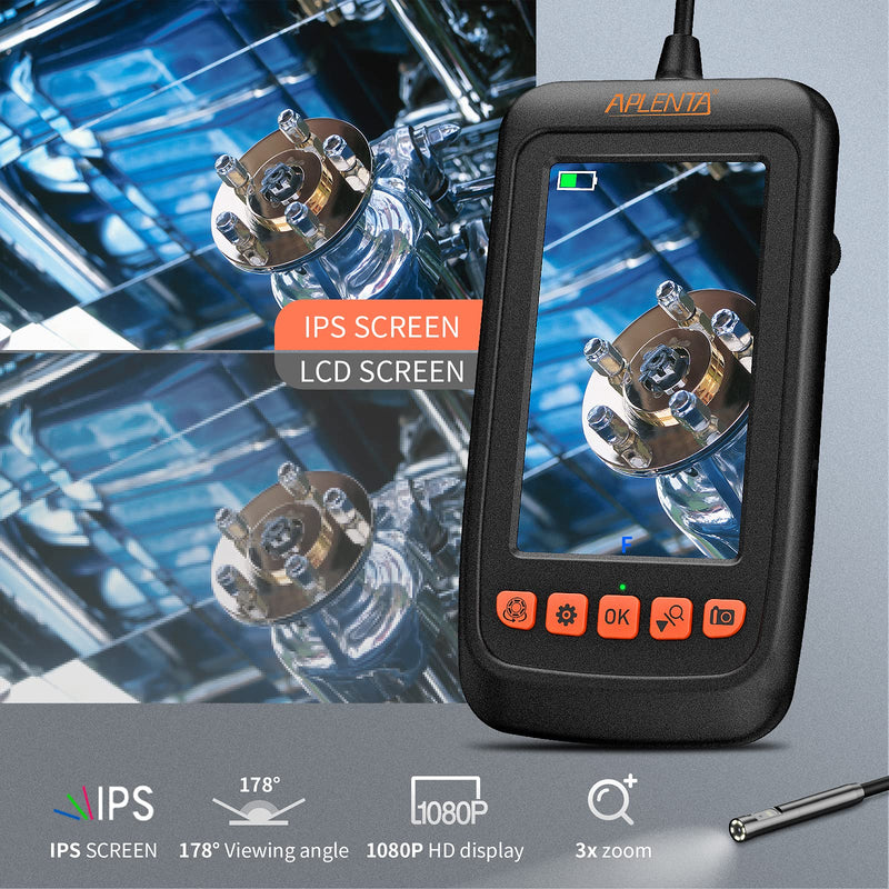 [Australia - AusPower] - Aplenta Dual Lens Industrial Endoscope, 1080P HD 4.3" IPS Screen Inspection Camera with 7mm Lens IP67 Waterproof Digital Borescope, Sewer Camera with 7 LED Lights, 11.5FT Semi-Rigid Cable, SD Card 