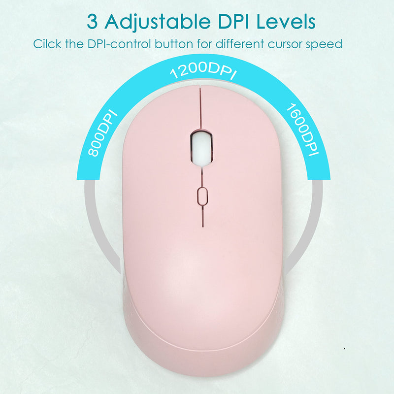 [Australia - AusPower] - YUMQUA Wireless Mouse for Laptop, Slim 2.4G Optical Silent Computer Mouse with USB Receiver, 3 Levels DPI Cordless Mice for Chromebook PC Windows MacBook -Pink Pink 
