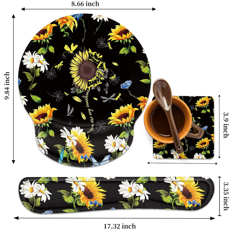 [Australia - AusPower] - Keyboard Wrist Rest and Mouse Wrist Rest Pad with Cup Coaster,Made of Memory Foam,Ergonomic Support,Easy-Typing and Pain Relief,for Gaming Office Home Computer,You are My Sunshine Sunflower Dragonfly You Are My Sunshine Sunflower Dragonfly 