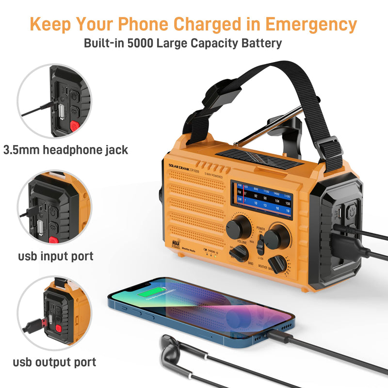 [Australia - AusPower] - Emergency Radio with NOAA Weather Alert, Portable Solar Hand Crank AM FM Shortwave Radio for Survival, Rechargeable Battery Powered Radio,USB Charger,Flashlight,Reading Lamp,SOS Alarm for Home Outdoor Yellow 
