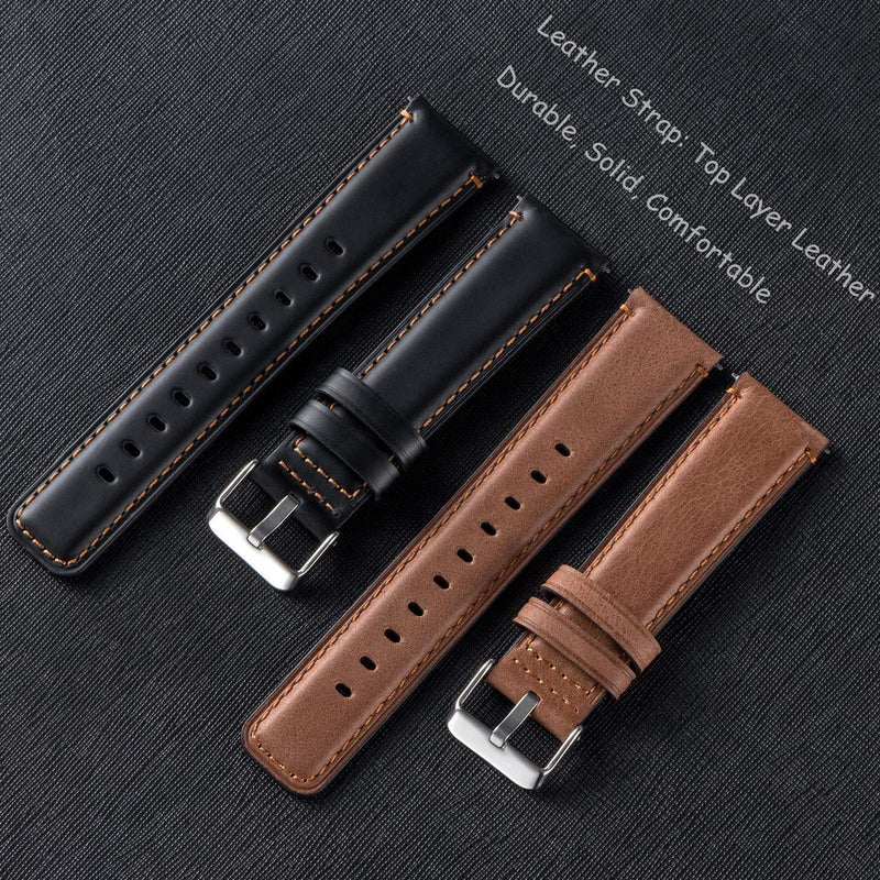 [Australia - AusPower] - Galaxy Watch 46mm Band 2 Pack, Compatible with Samsung Galaxy 46mm Watch Bands, Width 22mm Watch Band Quick Release Leather Straps Unisex size (Black+Brown) Black+Brown 