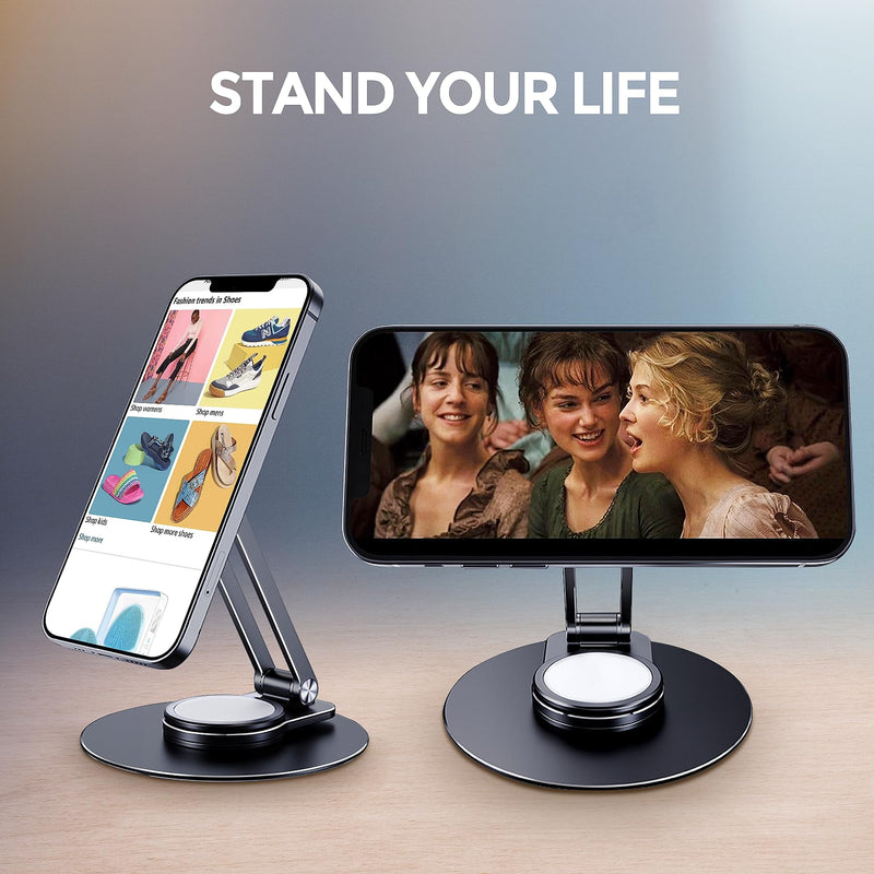 [Australia - AusPower] - CreaDream Magnetic Desk Phone Stand for iPhone 14 13 12 Series, Aluminum Phone Stand Holder Dock with 360°Rotation Base Adjustable Foldable, Compatible with iPhone 14 13 12 Pro Max Mini, Magsafe Case 