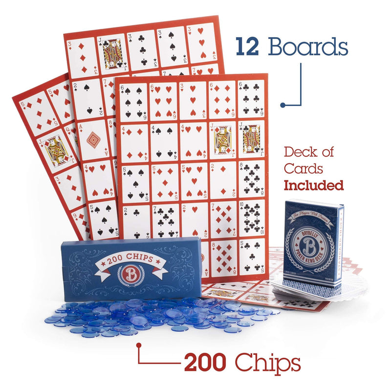 [Australia - AusPower] - Poker Keno Game Set with Cards and Chips - Adult Family Casino Board Game Night Gift Includes Deck of Playing Cards, 12 Boards, 200 Bingo Chips 