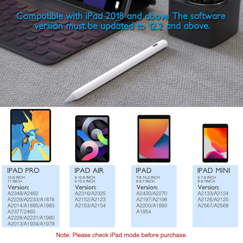[Australia - AusPower] - Stylus Pen for iPad (2018-2021),MILPROX Active Pencil with Palm Rejection, Magnetic for iPad 2021, iPad Mini 2021,iPad Pro,iPad 6th/7th/8th,iPad Mini 5th,iPad Air 3rd/4rd Gen for Kid Student - White 