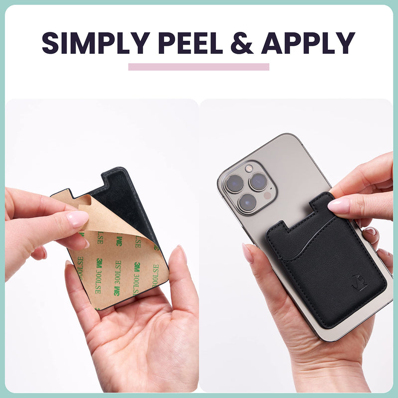 [Australia - AusPower] - Premium Leather Phone Card Holder - Stick On Wallet for iPhone and Android Smartphones - Minimalist Style with Non-Slip Lining Secures Up to 3 Cards Kangaroo (Black Leather) by Wallaroo Black 
