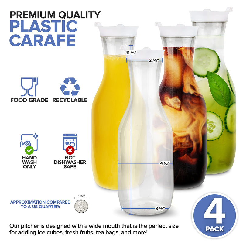 [Australia - AusPower] - Stock Your Home 50 oz Plastic Water Carafes with White Flip Tab Lids (4 Pack) - Food Grade & Recyclable Shatterproof Pitcher - Juice Jar for Lemonade, Milk, Mimosas,Iced Tea, Laundry Detergent 4 pack 
