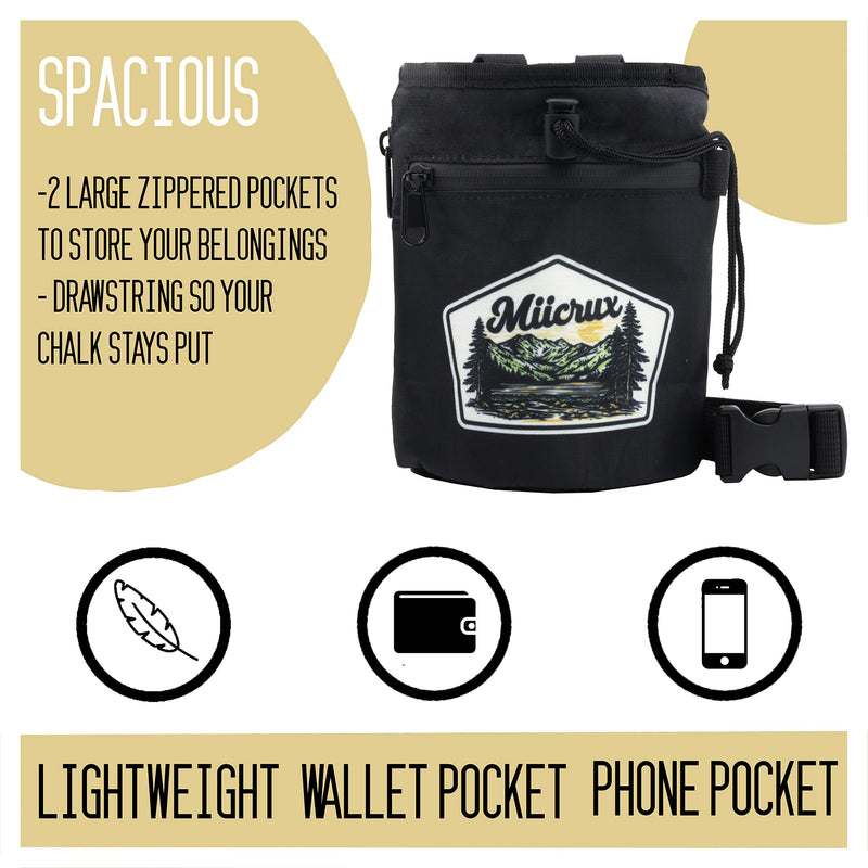[Australia - AusPower] - Miicrux Chalk Bag, Rock Climbing, Bouldering, Adjustable Belt, 2 Zippered Pockets, Brush Loops, Weightlifting, Gymnastic, Crossfit, Dog Treat Bag 