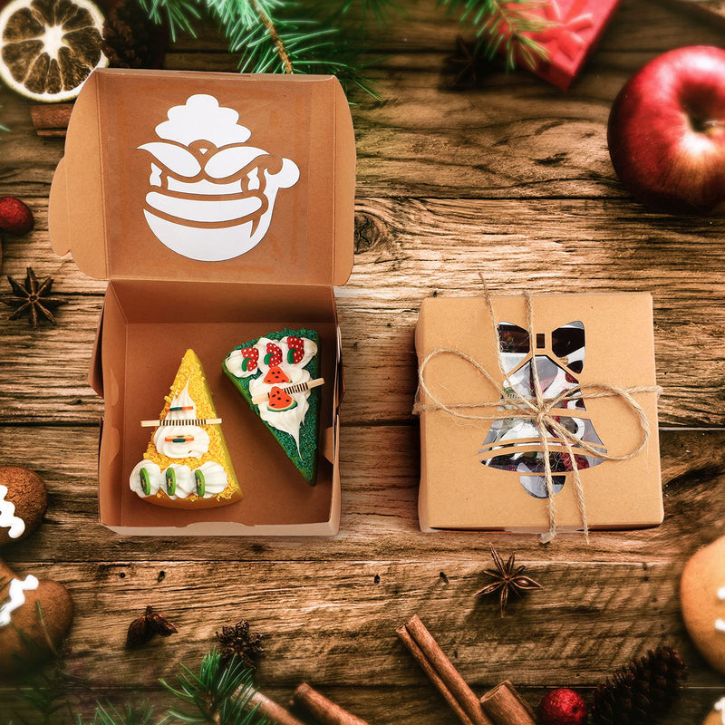 [Australia - AusPower] - 30 Pieces Christmas Cookie Boxes with Clear Window Cupcake Boxes Bakery Boxes Pastry Packaging Boxes Brown Kraft Present Box with Rope for Donuts, Cookie, Pies and Present Giving, 4 x 4 x 2.5 Inches 