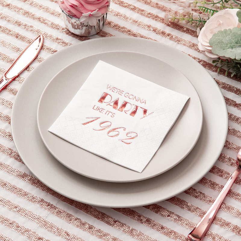 [Australia - AusPower] - Crisky 60th Birthday Cocktail Napkins Rose Gold for Women 60th Birthday Party Decorations for Cake Dessert Berverage Table, 60th Birthday Party Supplies,50 Pcs Disposable Napkins, 3-Ply 