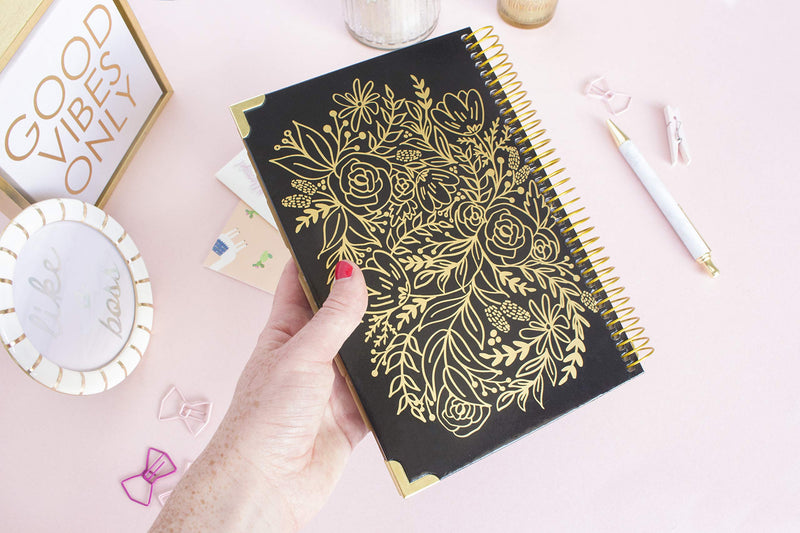 [Australia - AusPower] - bloom daily planners New Hardcover Contacts Address & Password Book - Alphabetical Organizer with Tabs - 6” x 8.25" - Black & Gold Embroidery 