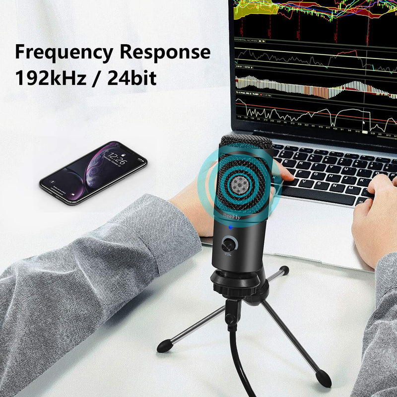 [Australia - AusPower] - BeeFly USB Microphone, Microphone for Computer Metal Condenser Recording Microphone for PS4 Mac Windows Computer Desktop Microphone for Gaming Podcast Streaming YouTube Chatting 