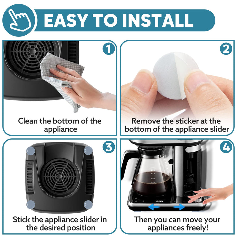 [Australia - AusPower] - Appliance Sliders for Kitchen Appliances, 24 PCS Self-Adhesive Small Kitchen Appliance Slider for Coffee Maker, Air Fryer, Pressure Cooker, Deep Fryer, Easy to Move & Space Saving Kitchen Accessories 19mm 
