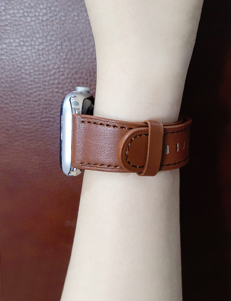 [Australia - AusPower] - Apawband Leather Band Compatible with Apple Watch Strap 38mm 40mm 42mm 44mm,Sport Smartwatch Replacement for Women Men Wristband iWatch Series SE/6/5/4/3/2/1 Brown 38mm/40mm 