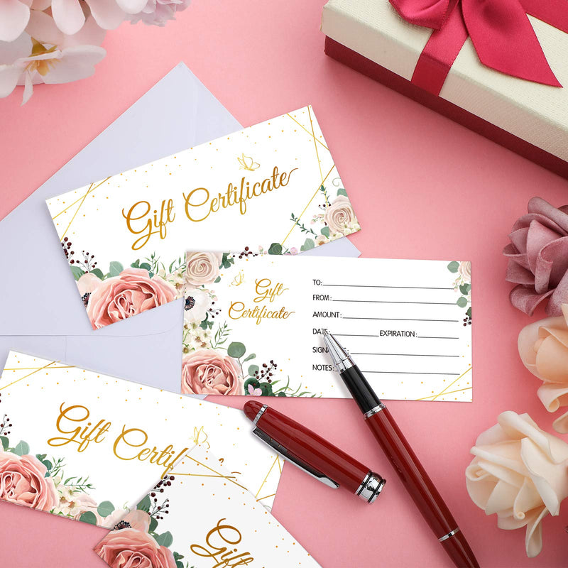 [Australia - AusPower] - 100 Pieces Blank Present Certificate for Business Double-Sided Floral Gold Foil Customer Client Paper Voucher Cards for Birthday, Salon, Spa, Restaurants, Work Business Present Card, 4.8 x 2.4 Inch 