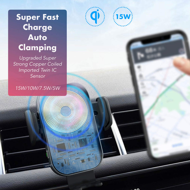[Australia - AusPower] - Wireless Car Charger, 15W Qi Fast Charging Cell Phone Holder, Auto-Clamping Car Mount Non-Power Pickup, 10W/7.5W/5W Air Vent Dashboard Phone Mount for iPhone 12/11/X/XR/8, Galaxy Note10/S10/S20 