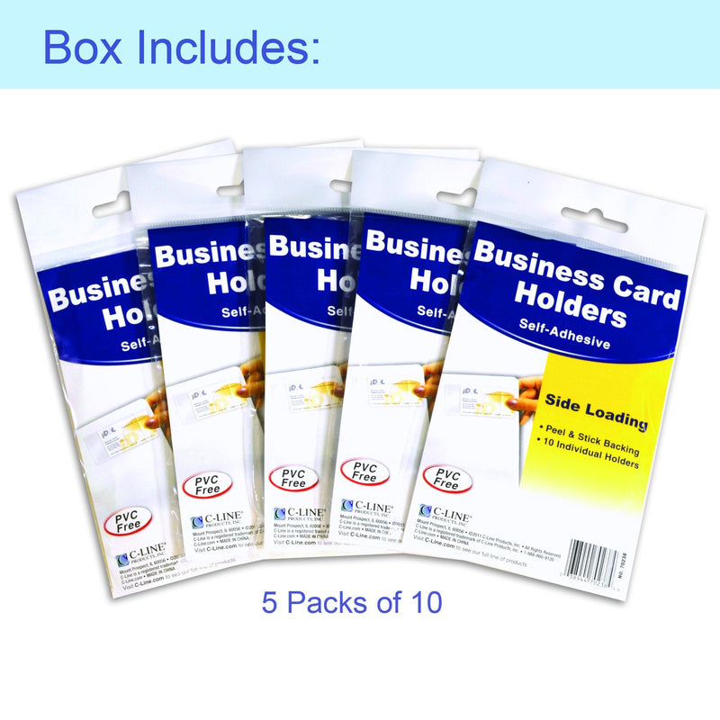 [Australia - AusPower] - C-Line Self-Adhesive Business Card Holders, Side Loading, 2" x 3-1/2", Clear, 5 Packs of 10 Holders, 50 Total (70238-5) Pack of 50 
