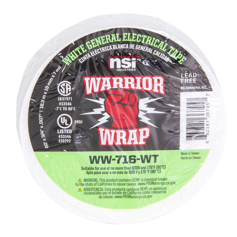 [Australia - AusPower] - WarriorWrap General 3/4 in. x 60 ft. 7 mil Vinyl Electrical Tape, White 